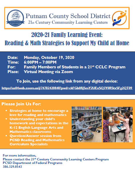 2020-21 Family Learning Event: Reading & Math Strategies to Support My Child at Home