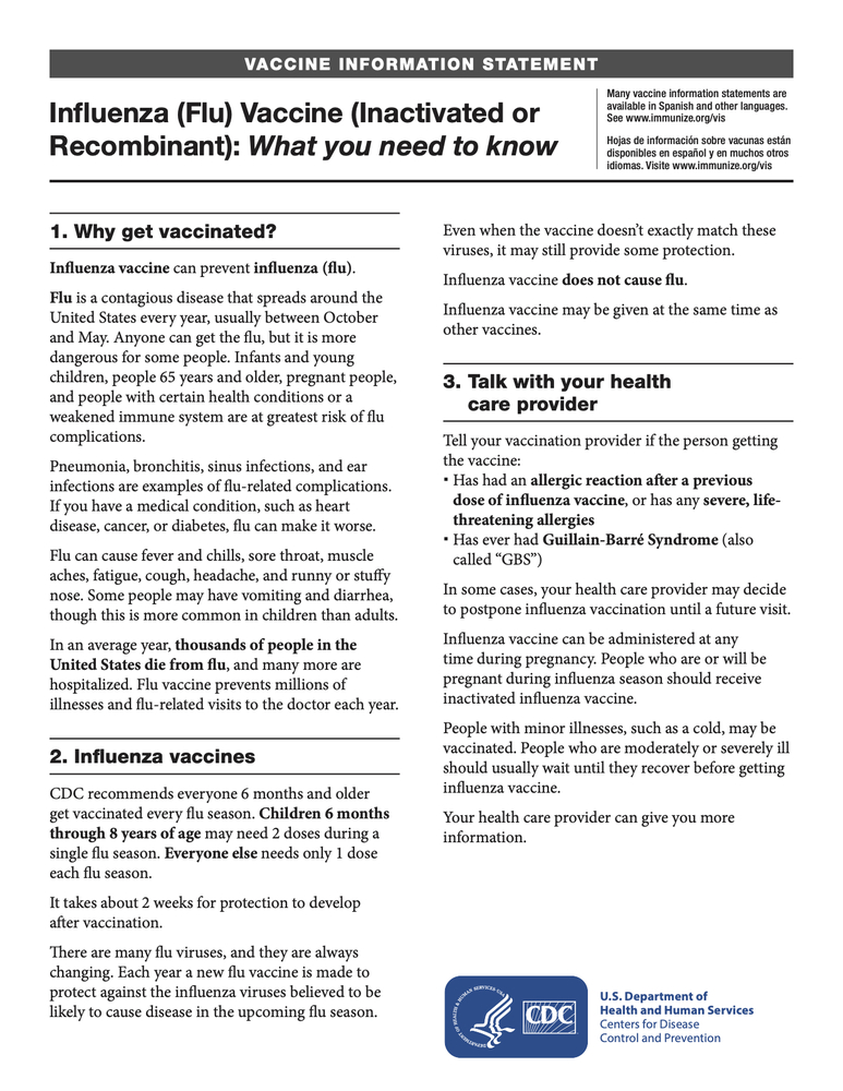 Flu Vaccine Information Sheet