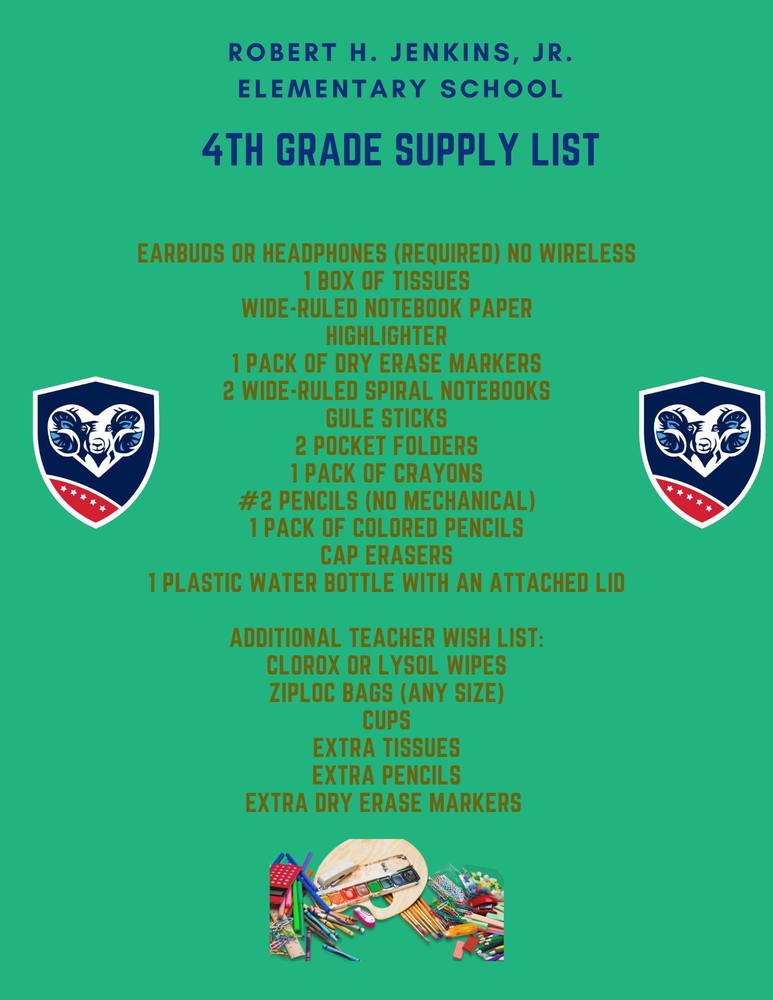 4th Grade Supply List Robert H. Jenkins, Jr. Elementary School