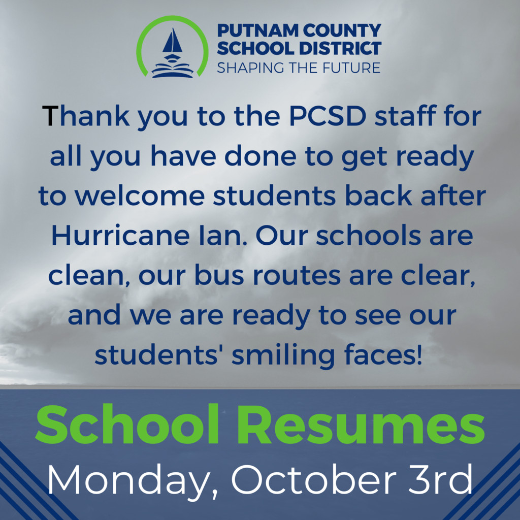 School Resumes Monday October 3rd